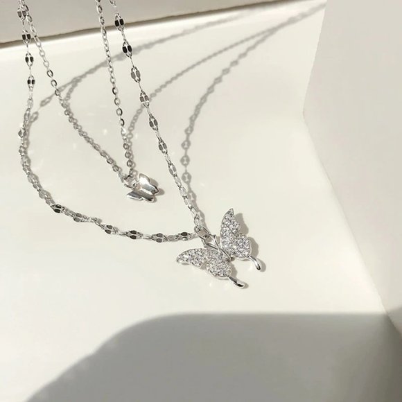 *925 Sterling Silver Diamond Butterfly Necklace A1 - Picture 8 of 11